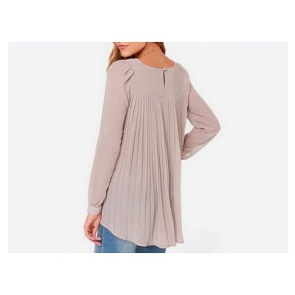 Zanzea Pleated Blush Pink Long Sleeve Crewneck Blouse Women's Size 4 - Picture 1 of 7